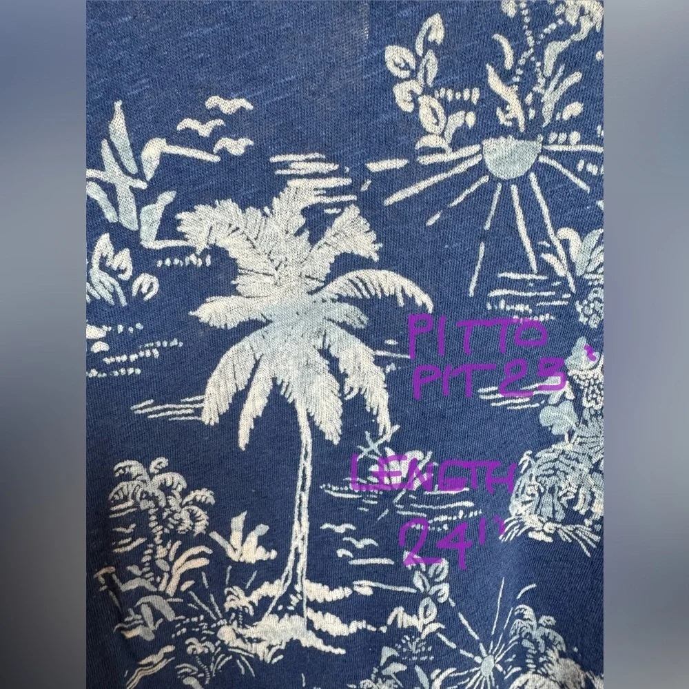 Free People Blue Tropical Print Short Sleeve Tee Size Small - Picture 3 of 5